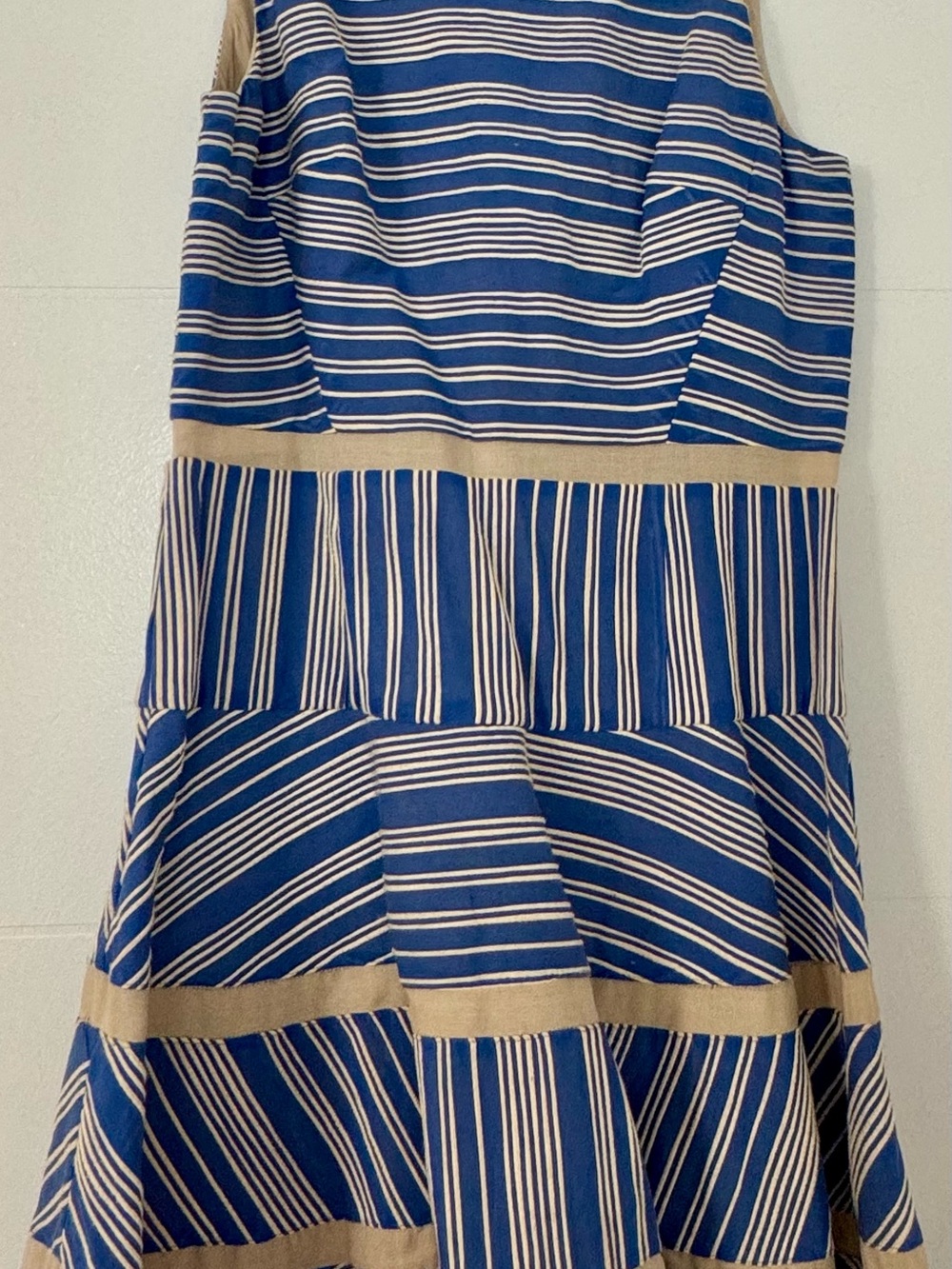 Tibi Blue and Cream Striped Asymmetrical Dress